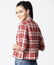 Red checked 3/4th sleeve cotton crop tops