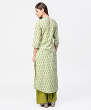 Green printed 3/4th sleeve cotton straight long kurta