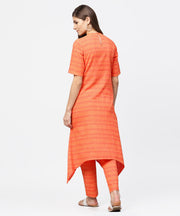Peach half sleeve cotton assymetric kurta with ankle length pant
