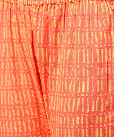Peach half sleeve cotton assymetric kurta with ankle length pant