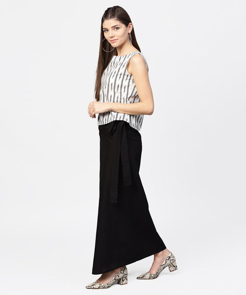 Black ankle length cotton straight skirt
