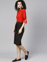 Women Orange & Black Solid Top with Skirt