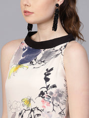 Cream Floral sleeveless printed Maxi Dress