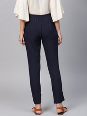Navy Blue Detailed Pleated pants