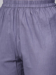 Cream printed 3/4th sleeve cotton Kurta Set  with Solid pants