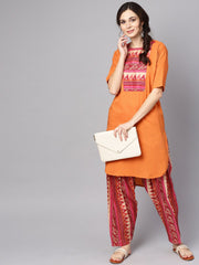 Women Orange & Pink Printed Kurta with Palazzos & Dupatta