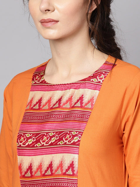 Women Orange & Pink Printed Kurta with Palazzos & Dupatta