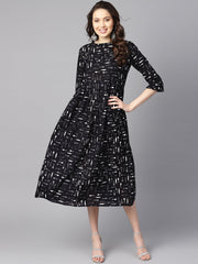Quirky spoon print box pleated dress with frilled sleeves