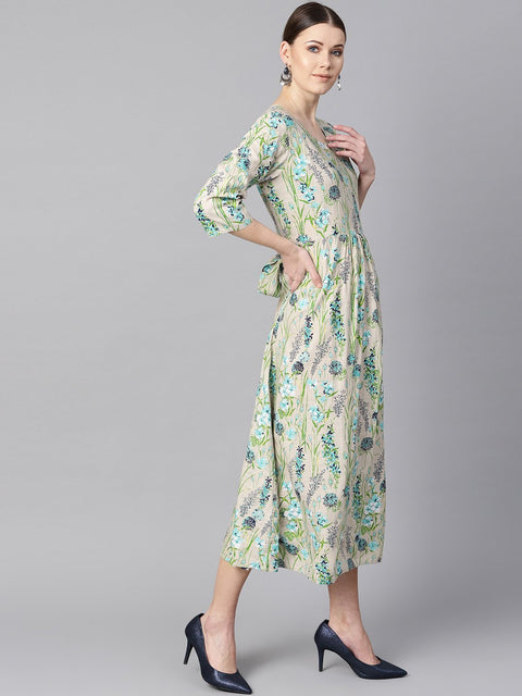 Floral Print Dress with gathers in centre with a belt at the back