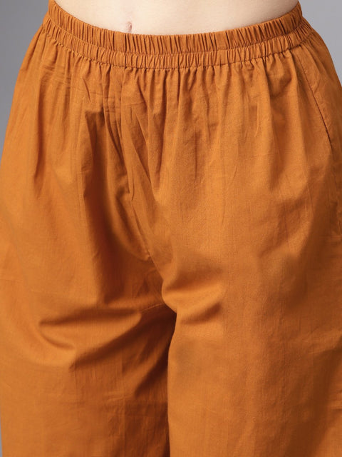 Brown Printed half sleeve with pocket details Kurta Set with Solid brown pants