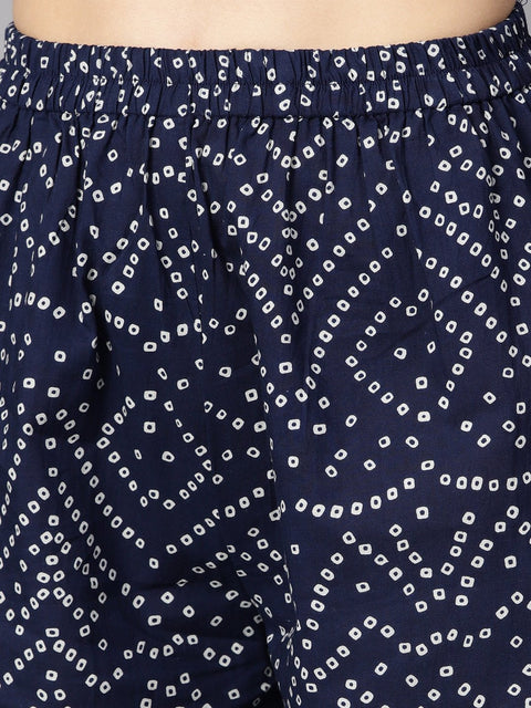 Navy blue half sleeve Bandhni print Kurta with Front printed yoke