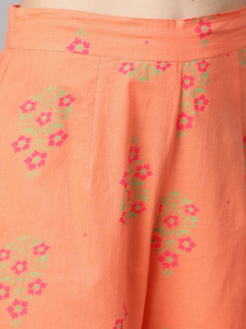 Peach floral sort Printed kurta set with printed pants