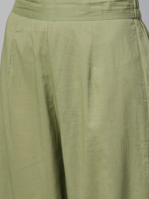 Pistachio Green 3/4th sleeve Printed Kurta Set with ankle length printed pants