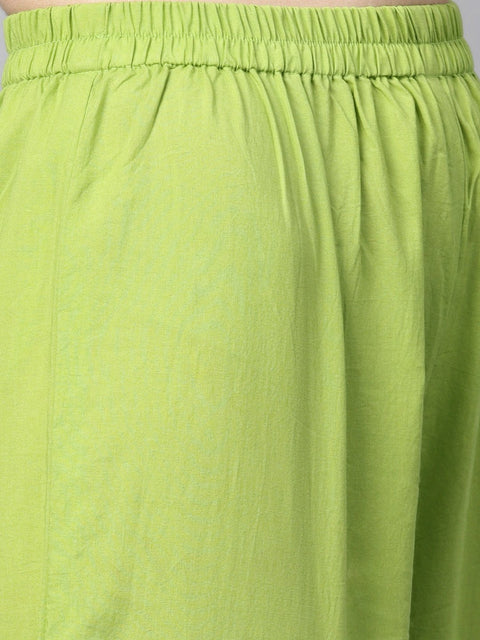 Lime Green Kurta Set with Pants & Mul Printed Dupatta