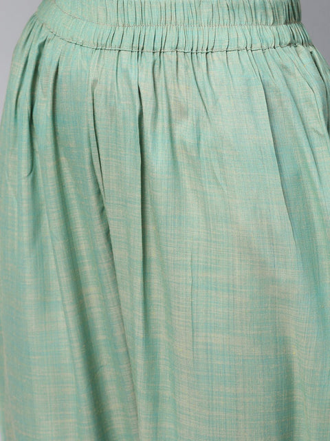 Turquoise Green Straight 3/4th sleeve cotton Kurta Set with Pants