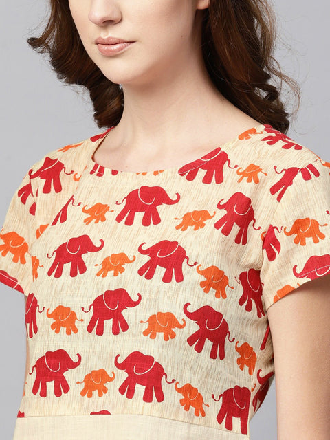 Off white elephant printed cap sleeve kurta