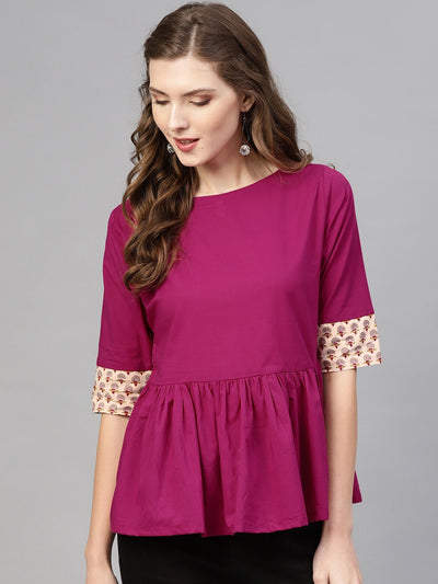 Magenta flared Top with detailed cuffs