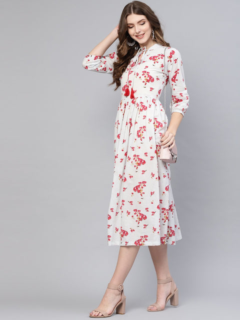Women Blue & Red Printed A-Line Dress