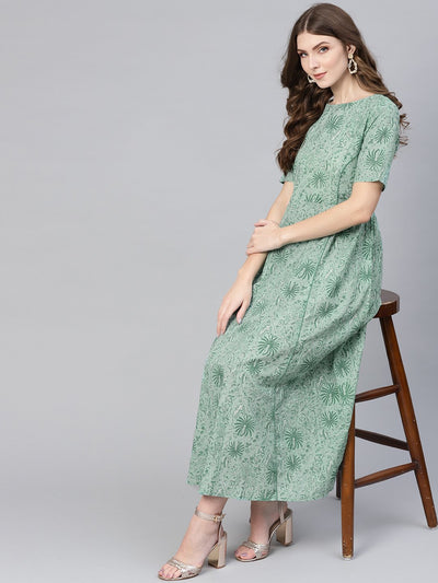 Women Green Printed Maxi Dress