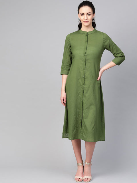 Women Green &  Solid A-Line Dress