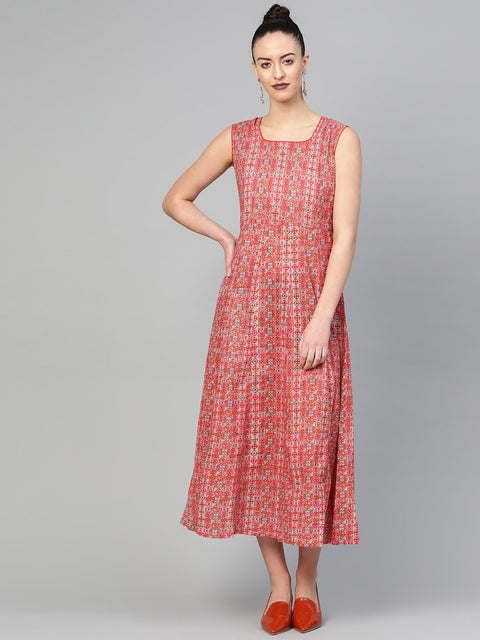 Women Red & Pink Geometric Printed Maxi Dress
