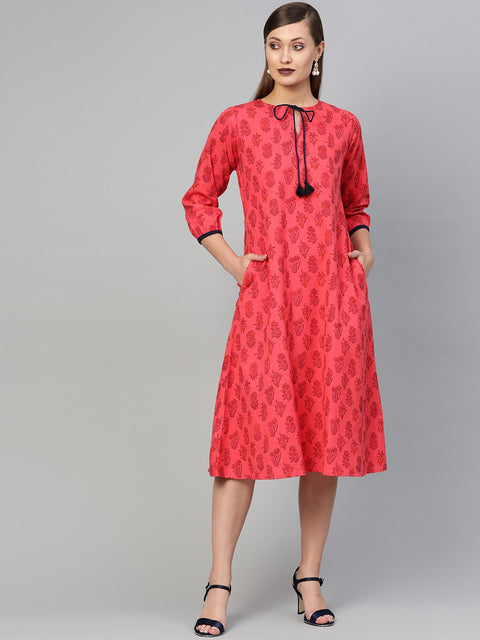 AASI - HOUSE OF NAYO Women Pink Ethnic Motifs Midi Dress