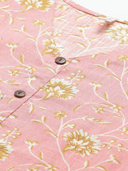 Women Pink & Mustard Regular Floral Printed V-Neck Top