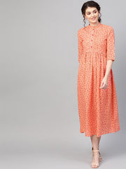 Women Peach &  Floral Printed Maxi Dress