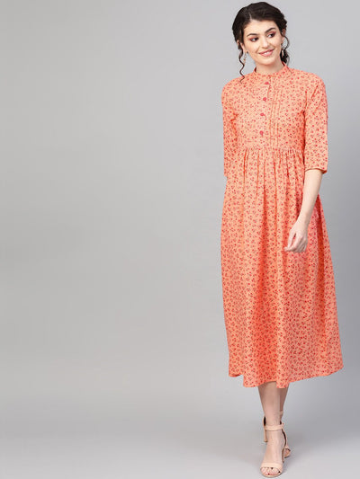 Women Peach &  Floral Printed Maxi Dress