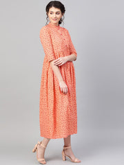 Women Peach &  Floral Printed Maxi Dress