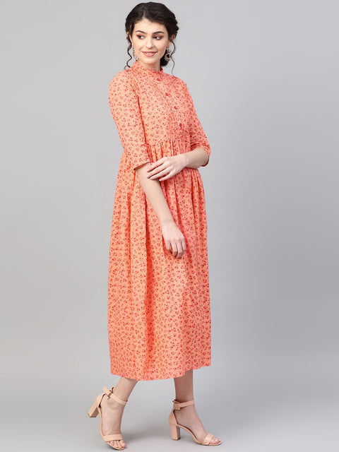 Women Peach &  Floral Printed Maxi Dress