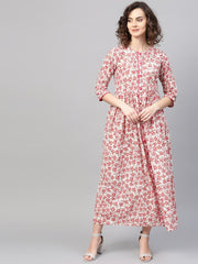 Women White & Pink Floral Printed Maxi Dress