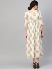 Women Off White & Gold Ethnic Motifs Printed Maxi Dress