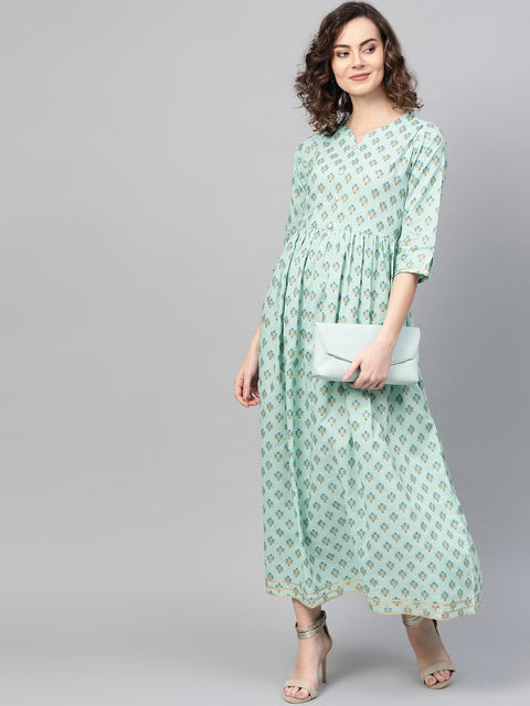 Women Green & Blue Floral Printed Maxi Dress