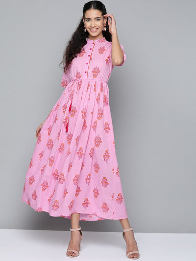 Women Pink & Orange Floral Printed Maxi Dress