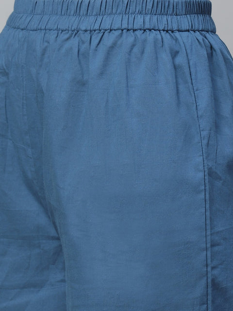 Women A-Line Waist Tie-up Blue Printed kurta & Palazzo Set