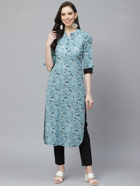 Women Straight Grey & Black Printed kurta & Palazzo Set