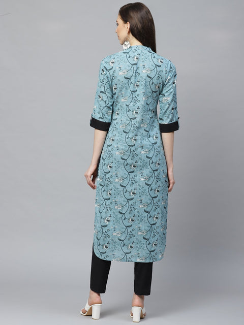 Women Straight Grey & Black Printed kurta & Palazzo Set