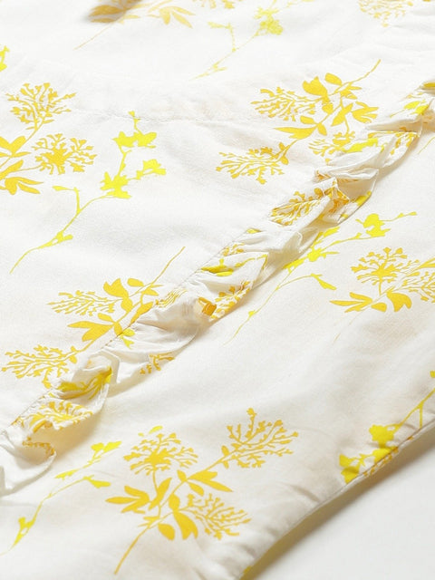 Women White & Yellow Regular Floral Printed Round Neck Top