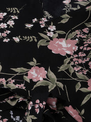 Women Black Floral Printed V-Neck A-Line Dress