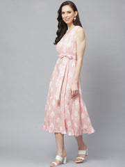 Women Pink Ethnic Motifs Printed Round Neck Cotton A-Line Dress