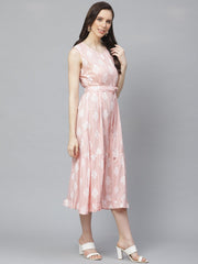 Women Pink Ethnic Motifs Printed Round Neck Cotton A-Line Dress