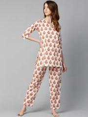Women White and multi floral prnt Top and pant set