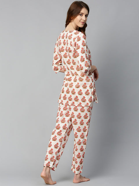 Women White and multi floral prnt Top and pant set