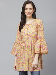 Women mustard yellow printed tunic