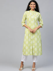 Women White Three-Quarter Sleeves Flared Kurta and Trouser Set