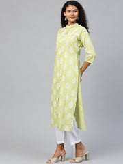 Women White Three-Quarter Sleeves Flared Kurta and Trouser Set