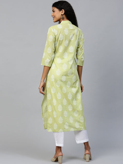 Women White Three-Quarter Sleeves Flared Kurta and Trouser Set