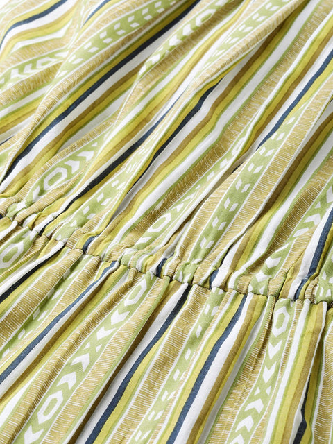 Women Multi Striped Striped Halter Neck Cotton A-Line Dress