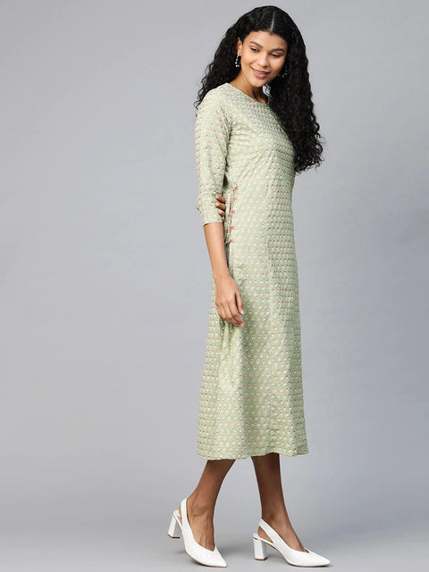 Women Green Ethnic Motifs Printed A-Line Dress